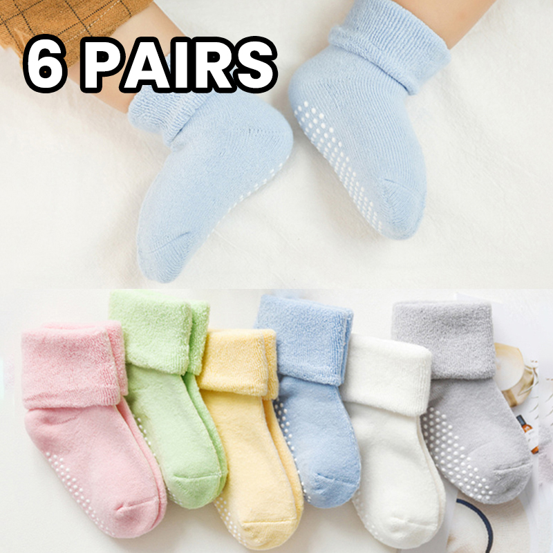 Unisex Baby Socks Non Slip - 6 Pasang Kaus Kaki Anak-anak Bulu